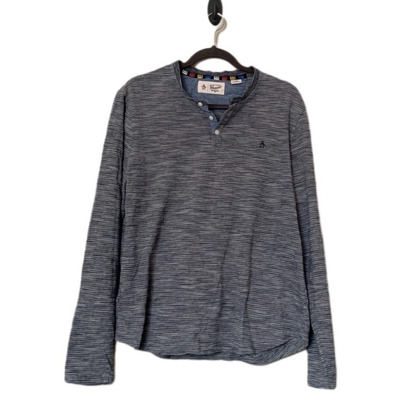 Original Penguin Other - Original Penguin Mens Henley Raglan Long Sleeve Button Shirt Sweater Gray Blue